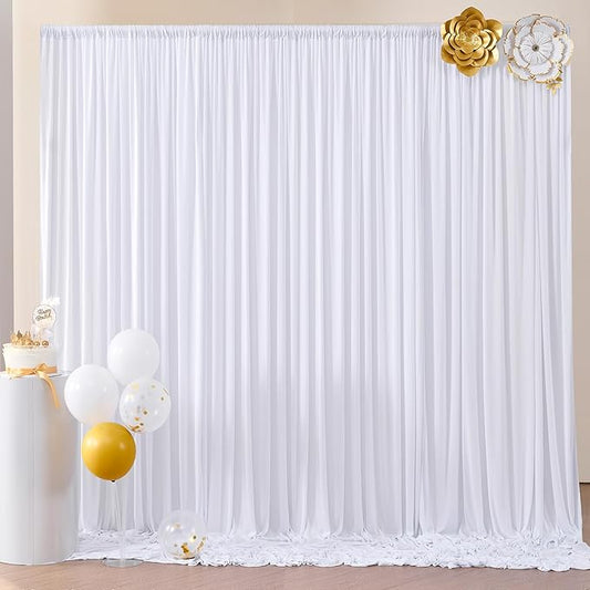 Wrinkle Free White Backdrop Curtains for Parties, Polyester Photo Backdrop Drapes 2 Panels 5x7ft for Photography Wedding Parties Birthday Background Baby Shower, 10ftx7ft