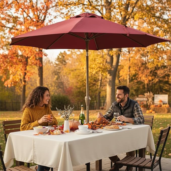 LUSHVIDA Rectangle Outdoor Tablecloth with Umbrella Hole and Zipper, 60x84 Inch Beige, Washable Waterproof Table Cloth Spill Proof Wrinkle Free Table Cover for Patio Spring Summer Picnic BBQS