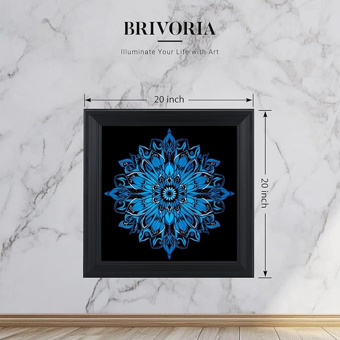 Brivoria Mandala Wall Art Home Decor, Large Framed Blue Mystic Waves Mandala, Modern Spiritual Wall Decor for Living Room Office Entryway or Meditation Space, Peaceful Statement Display, 20x20