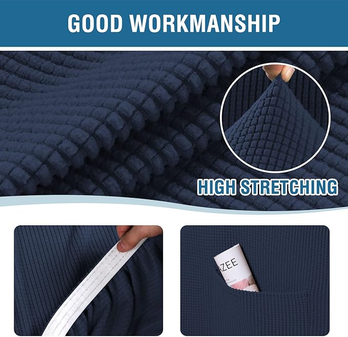 H.VERSAILTEX Multi-Pieces Sofa Covers Stretch Couch Covers Form Fitted Seats and Back Cushions Covers (2 Seat Covers Plus 2 Back Cusion Covers, Bonus 2 Armrest Covers), Navy