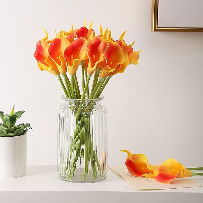 Duovlo 20pcs Calla Lily Bridal Wedding Bouquet Lataex Real Touch Artificial Flower Home Party Decor (Sunset)