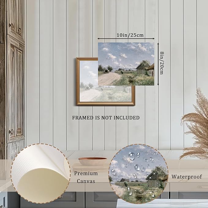 XOCUUI Vintage Cottage Wall Art, Landscape Wall Art Prints, Old Cottages Countryside Landscape Decor, 8" X 10" Unframed Canvas Prints Decorations for Living Room Home Farmhouse Bathroom Decor