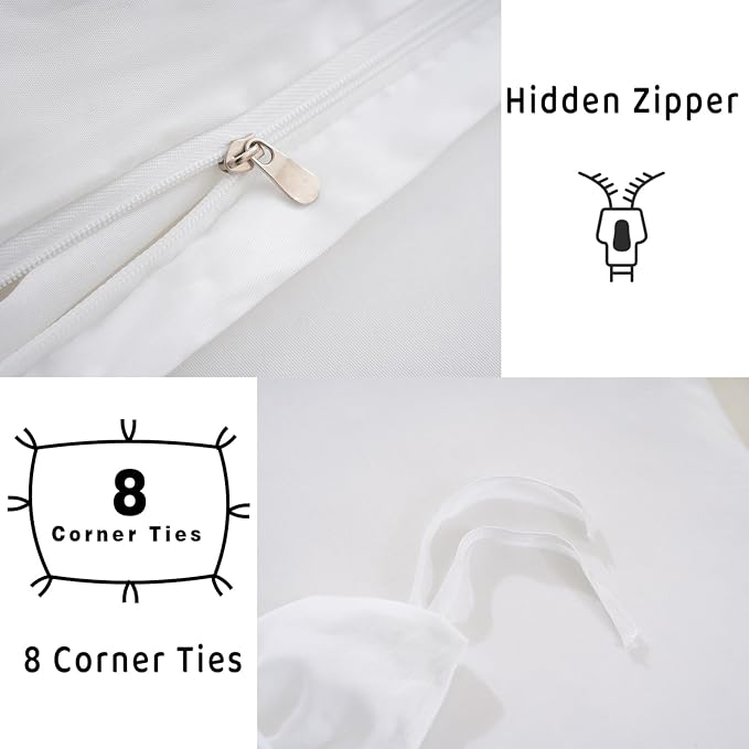 100% Organic Cotton Duvet Cover Queen Size 400 Thread Count Sateen Comforter Cover Soft and Breathable Cooling Bedding Set 3 Piece（White,Queen）