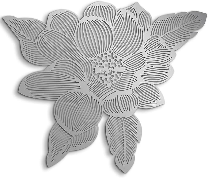 NEODECO 3D Flower Metal Wall Art, Floral Line Art, Minimalist home decor (Silver, Medium)
