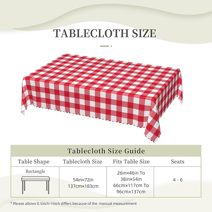 Red White Plaid Tablecloth Gingham Plaid Check Rectangle Tablecloth Red and White Checkered Style Table Cover 54×72 Inch Washable Table Cloth for Kitchen Dining Room Party Decoration