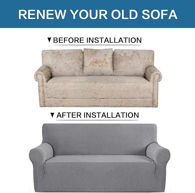 H.VERSAILTEX Stretch Sofa Slipcovers Loveseat Slipcover|Cover for Love seat 1 Piece with Elastic Bottom, Textured Checked Jacquard Fabric(Loveseat 58"-70" Wide, Dove)