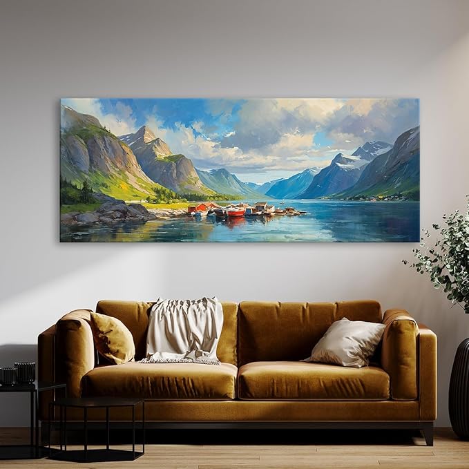 Sense Canvas Scandinavian Summer Fjord Bliss 41 Canvas Art - Home Decor Wall Art Print Poster Painting Large 40x16 / 1.5"