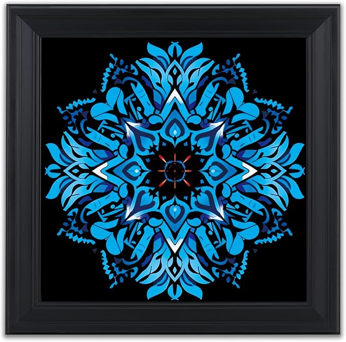 Brivoria Mandala Wall Art Home Decor, Large Framed Blue Azure Mandala Statement Piece, Modern Spiritual Wall Decor for Living Room Entryway Office or Meditation Area, Peaceful Center Display, 20x20