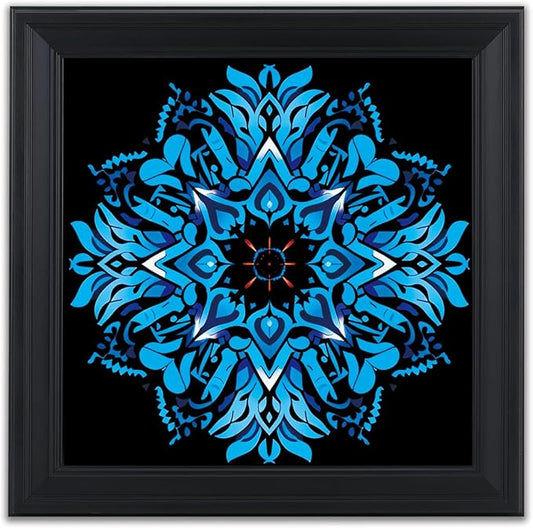 Brivoria Mandala Wall Art Home Decor, Large Framed Blue Azure Mandala Statement Piece, Modern Spiritual Wall Decor for Living Room Entryway Office or Meditation Area, Peaceful Center Display, 20x20