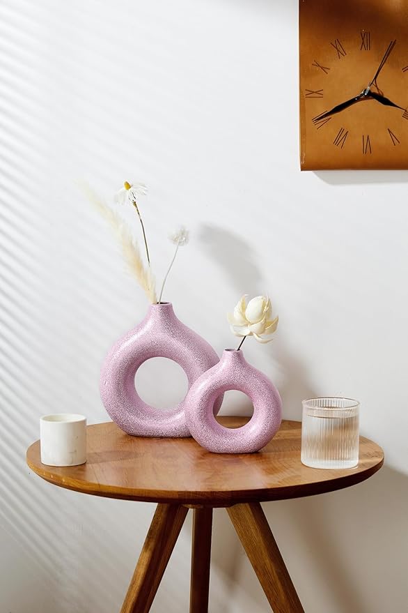 Modern Donut-Shaped Decorative Vases, Handmade Minimalist Boho ins Style, Modern Vase for Home Decor for Wedding Dinner Table Party Living Room Office Bedroom (Purple-Gold, Small)