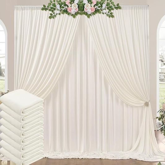 40ft x 10ft Wrinkle Free Ivory Backdrop Curtains for Parties, 8 Panels 5x10ft Polyester Ivory Backdrop Drapes for Wedding Birthday Photography Background Decoration