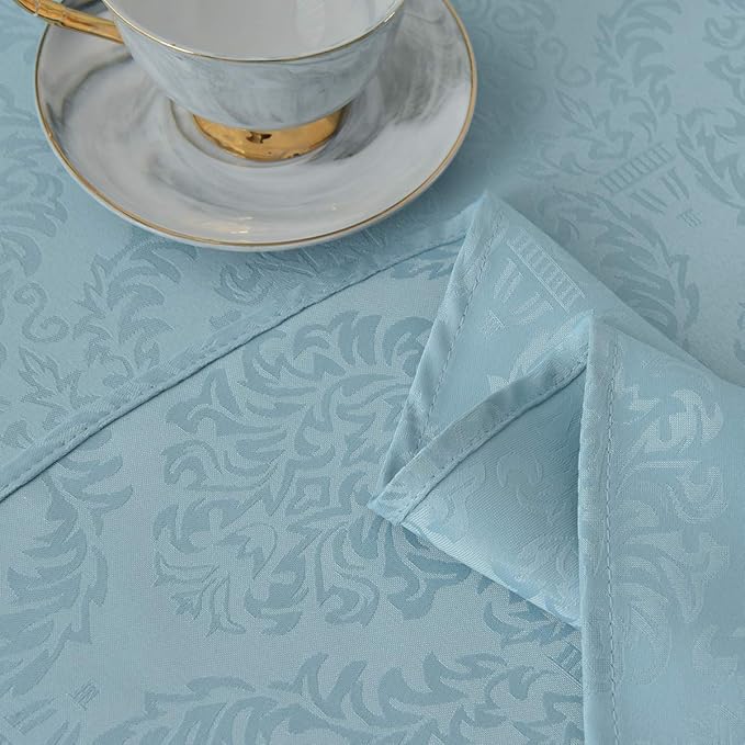 maxmill Jacquard Round Table Cloth Damask Design Waterproof Antiwrinkle Heavy Weight Soft Tablecloths for Circular Table Cover and Kitchen Dinning Tabletop Round 70 Inch Blue Haze