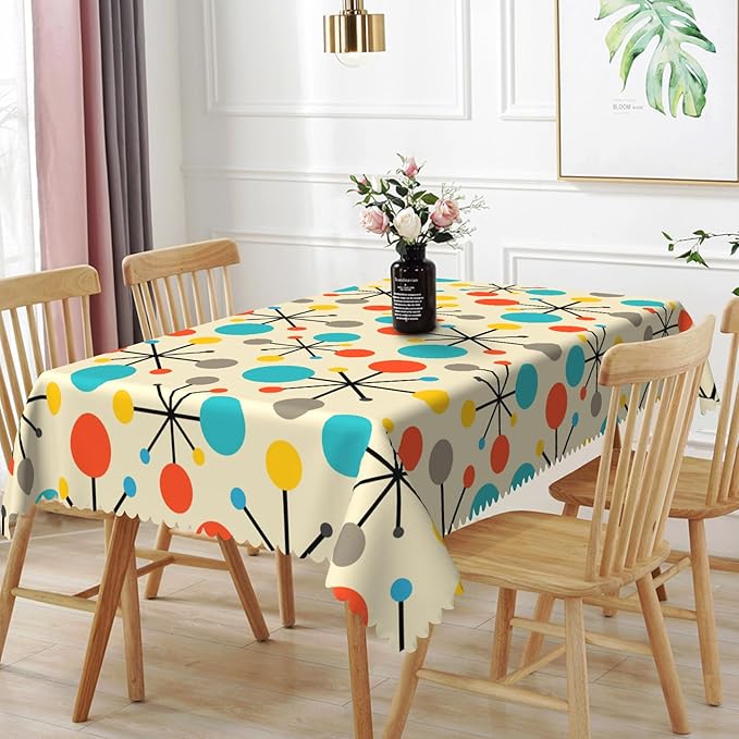 54x120inches Mid Century Tablecloth Modern Atomic Retro Table Cloth Water Resistant Oil Proof Rectangle Table Cover for Dining Room Kitchen Home Decorations Indoor and Outdoor Party Picnic