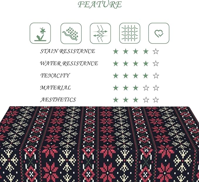 60x102 Inch Christmas Rectangle Tablecloth Snowflake Geometric Vintage Stripe Table Cloth Washable Durable Table Cover for Kitchen Dining Banquet Ugly Christmas Sweater Party Decor