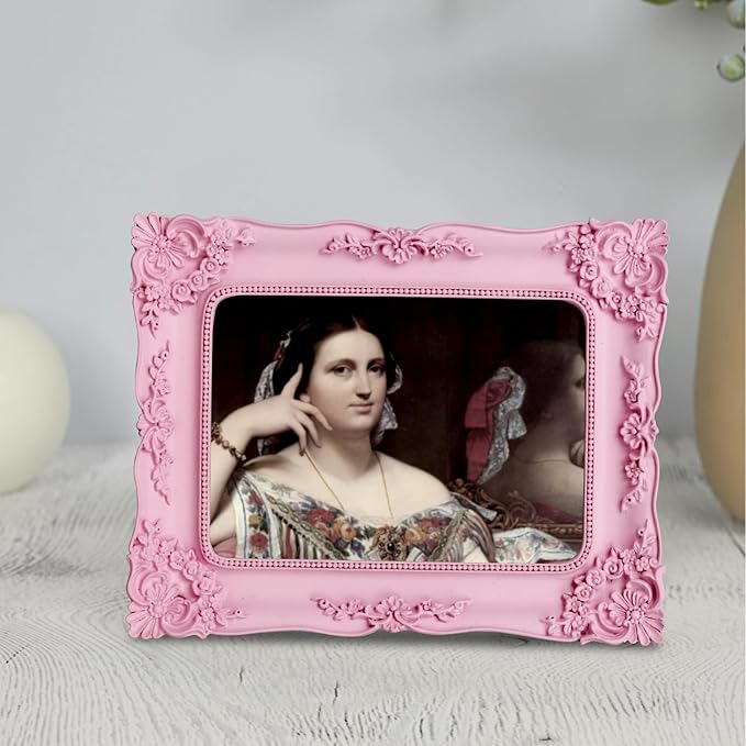 Pink Picture Frame 5x7 Vintage Victorian Picture Frame Antique Ornate Baroque for Tabletop or Wall Hanging Small with Glass Front