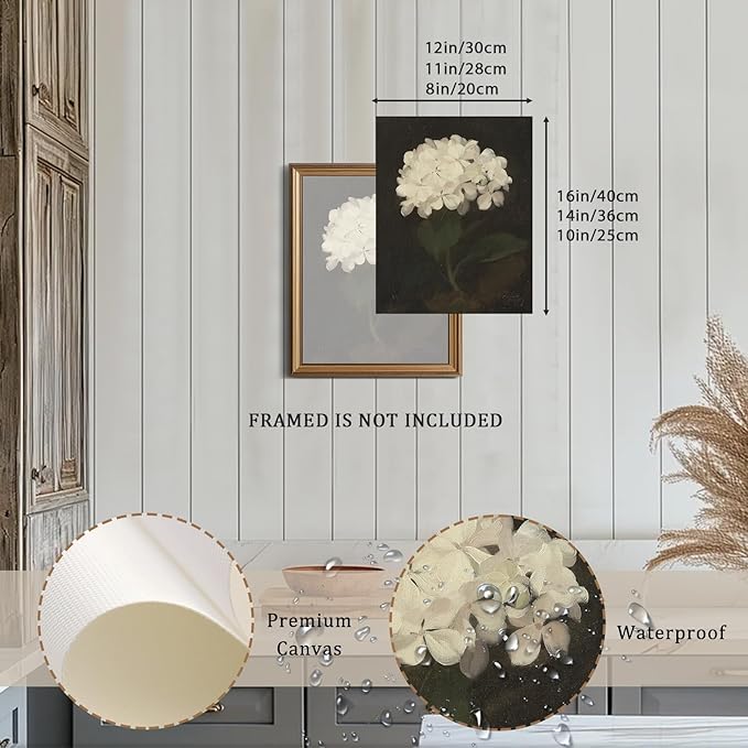 XOCUUI Unframed Wall Art for Living Room Decoration Canvas Room Decor White Hydrangea Oil Painting Canvas Prints Bedroom Bathroom Wall Art Kitchen Office Wall Decor 11x16in
