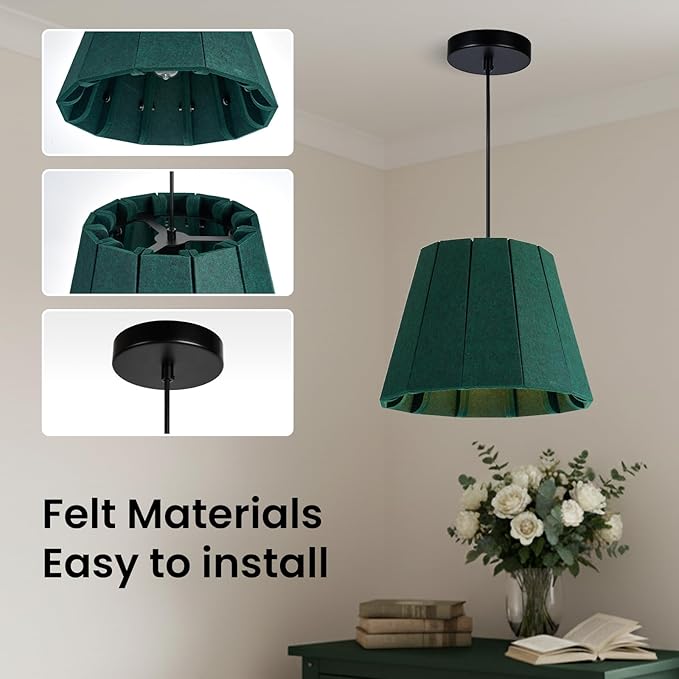 Pendant Light with Felt Lampshade, Modern Hanging Lamp Fixture, DIY Acoustic Pendant Light Chandeliers for Kitchen Island, Living Room, Dining Room, Bedroom, Office (D15.7"x11")