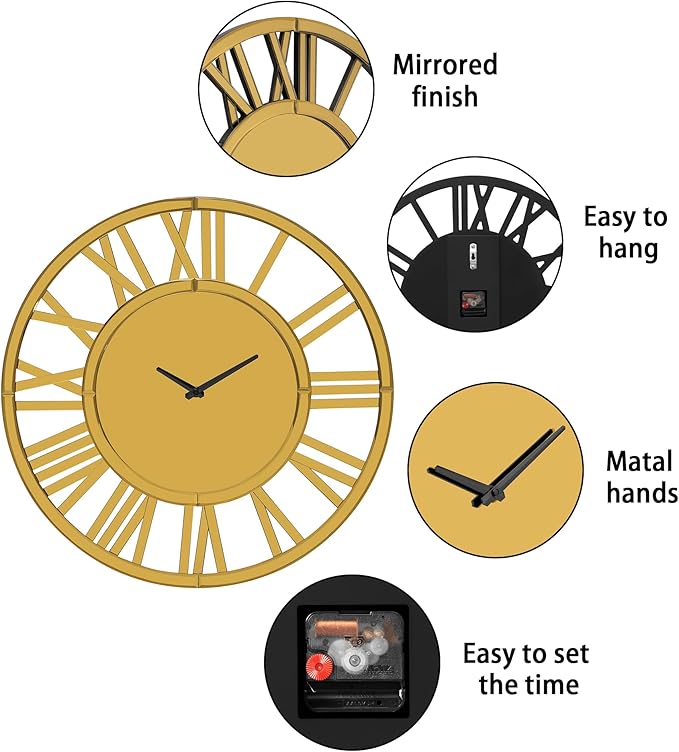 SHYFOY Large Wall Clock Decorative, 39" Oversize Clock for Wall Decor Mirrored Finishing, Luxury Modern Living Room Home Decor, Battery Operated Office Clocks Easy to Hang