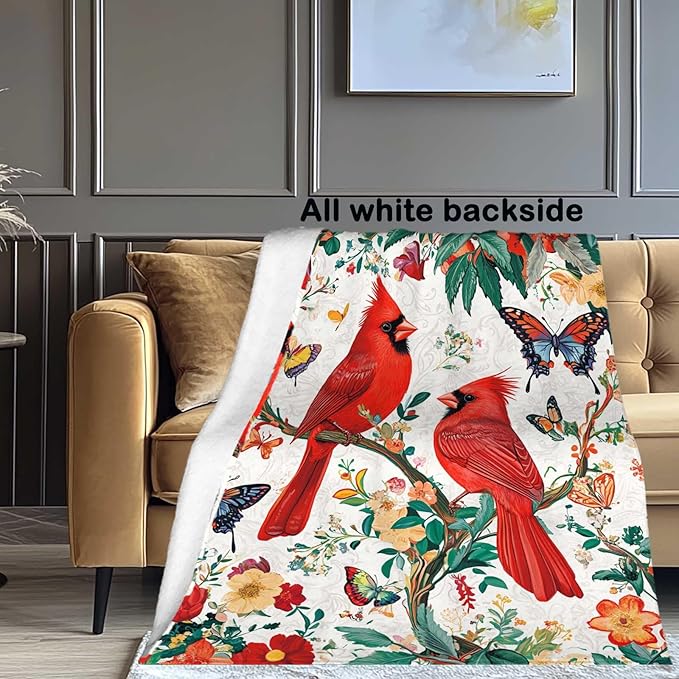 Cardinal Blanket Throw, Cardinal Gifts for Women and Men, Lightweight Soft Red Bird Blanket Fleece, Perfect for Living Room, Bedroom Decor, 40x50 Inches