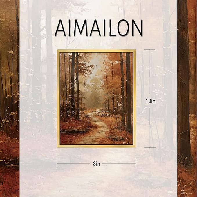 AIMAILON Vintage Gold Canvas Wall Art Framed Decor Classical Autumn Forest Trail Nature Theme Landscape Artwork Botanical Aesthetic Picture Home Interior Decoration 8x10