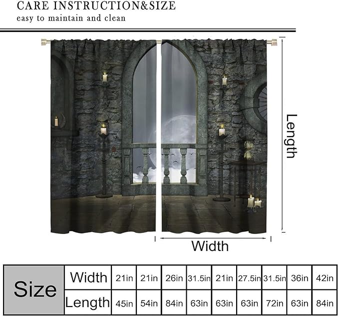 Gothic Mid Century Blackout Curtains, Vintage Moon Birds Old Castle Candle Night View Art Window Drapes, for Living Room Bedroom 21(W)*54(L) 2 Panels