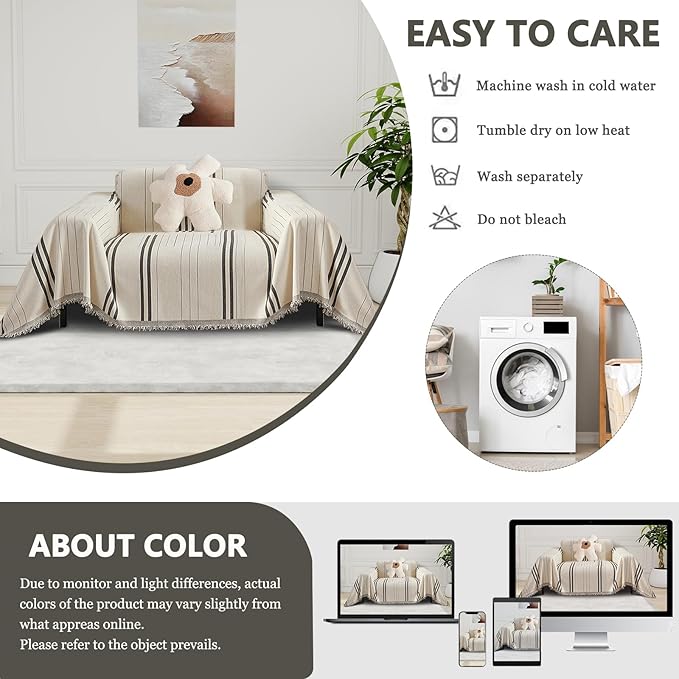 DREAMINGO Armchair Cover Washable Chenille Sofa Protector for Pet Kids Dark Grey Chair Couch Covers for 1 Cushion Couch Stripe Jacquard Versatile Sofa Throw Slipcover for Futon Couch, 71"x91"
