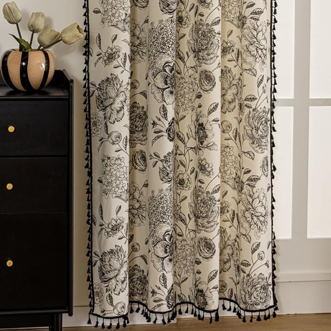 F-CHU Patterned Curtains for Living Room 90 Inch Length French Country Floral Drapes Farmhouse Rustic Vintage Window Curtain Panels for Bedroom Chic Country Curtains，2 Panel 52" W x 90" L