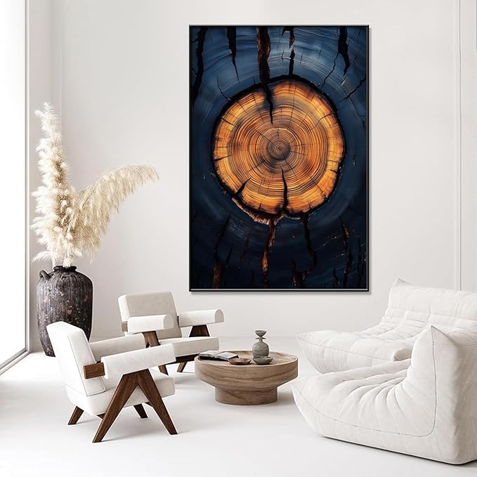 Tree Ring Framed Wall Art, Abstract Trees Ring Frame Canvas Print, Weathered Tree Poster, Nature Wall Art, Wood Texture Picture Wall Decor, Nature Home Art, Modern Farmhouse Decor (Black Framed, 15"x23"|40x60cm)