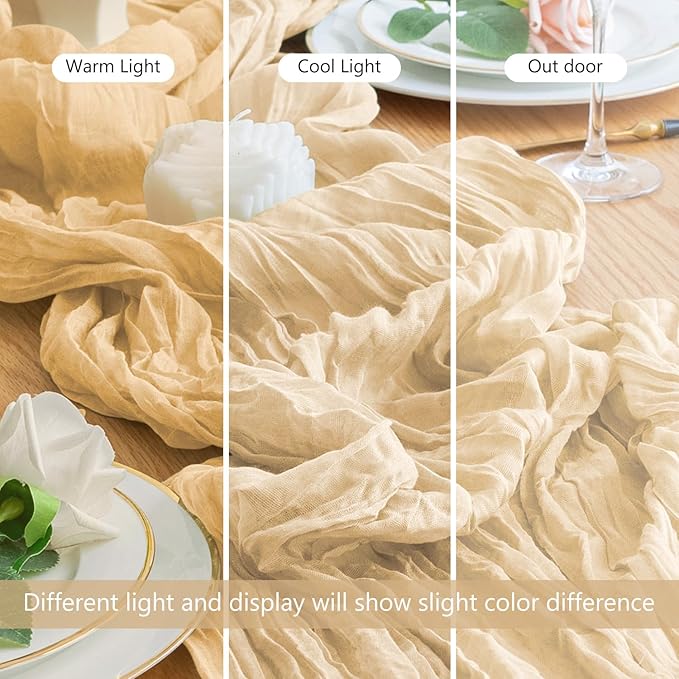 Wokceer Cheesecloth Table Runner 6Pack 10FT Sand Christmas Gauze Cheese Cloth Table Runner for Party Long Rustic Sheer Table Runners for Baby Bridal Shower Wedding Easter Table Decor