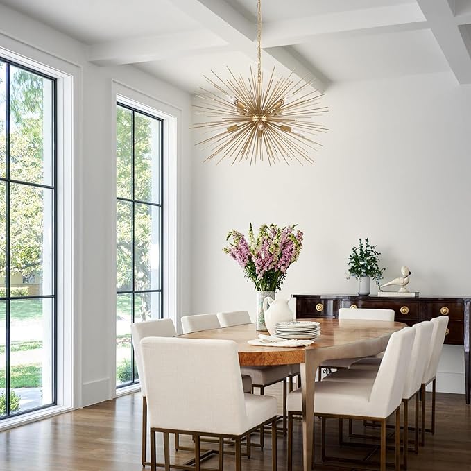 29.13" Large Golden Sputnik Chandelier Vintage Modern Luxury Geometric Starburst Chandelier Light Fixture Solid Metal Gold Firework Chandeliers for Dining Room, Kitchen, Bedroom, Living Room
