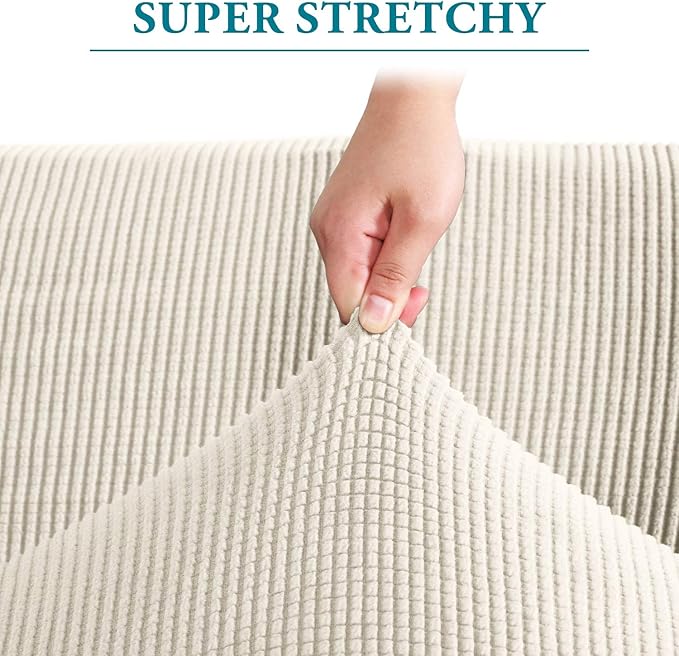 Flamingo P High Stretch Sofa Slipcover Non Slip Couch Cover for 3 Cushion Couch Washable Pet Furniture Protector Covers with Elastic Bottom, Thick Jacquard Fabric (Large, Biscotti Beige)