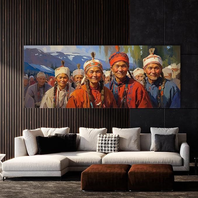 Sense Canvas Scandinavian Sami Celebrations 61 Canvas Art - Home Decor Wall Art Print Poster Painting Large 40x16 / 0.75"