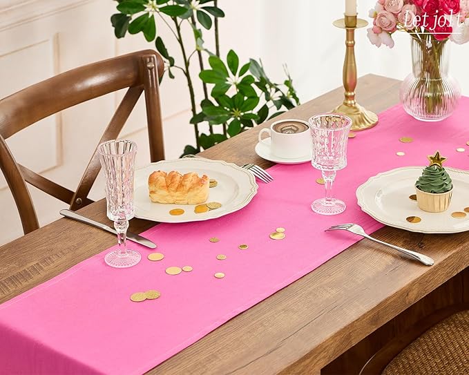 Letjolt Rose Pink Table Runner 72 Inches Long Rustic Table Runner Cotton Runner Plain Table Decor