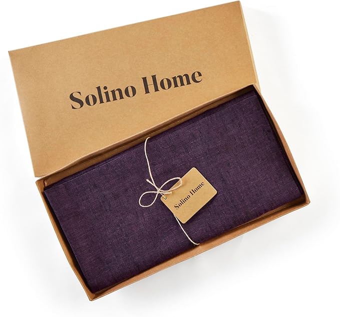 Solino Home Grape Linen Tablecloth 52 x 52 Inch - 100% Pure Linen Square Table Throw - Athena, Machine Washable Tablecloth for Fall, Autumn, Thanksgiving, Christmas