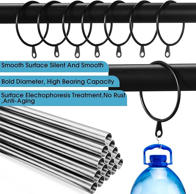 Shappy 40 Pack Metal Drapery Curtain Rod Rings with Eyelets Internal Diameter 1.97in Fits up to 1.57in Rod Hanging Drape Sliding Eyelet Black Rings for Window Door Shower Bathroom