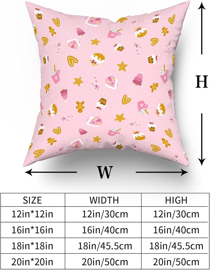 Kawani Pink Christmas Pillow Covers 18X18 in Cute Cupcake Gingerbread Pillowcase Set of 2 Sweet Cake Dessert Xmas Holiday Square Throw Pillow Case Home Decor for Living Room Bedroom Bed Cushion Couch