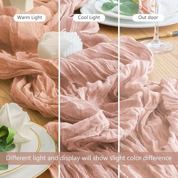 Wokceer Cheesecloth Table Runner Thanksgiving 12Pack 10FT Dusty Pink Boho Gauze Fall Cheese Cloth Table Runner for Party Long Rustic Sheer Table Runners for Baby Bridal Shower Wedding Easter Table