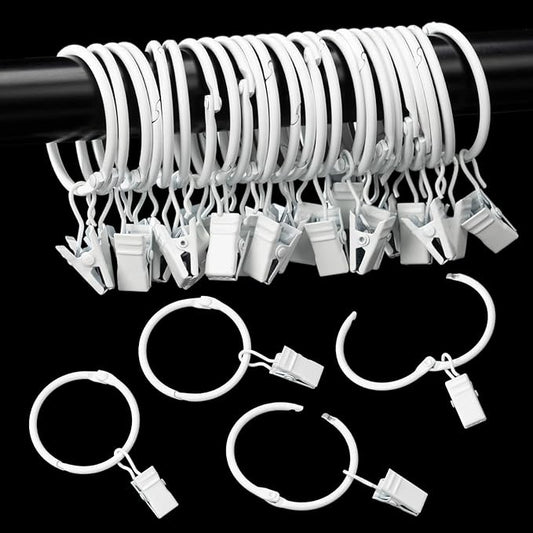 Openable Curtain Rings with Clips,1.25inch Inner Diameter,Heavy Duty Rustproof Metal Decorative Vintage Drapery Rings Curtain Clips Rod Hangers Door Curtain and Shower Curtain Rings White Zocang