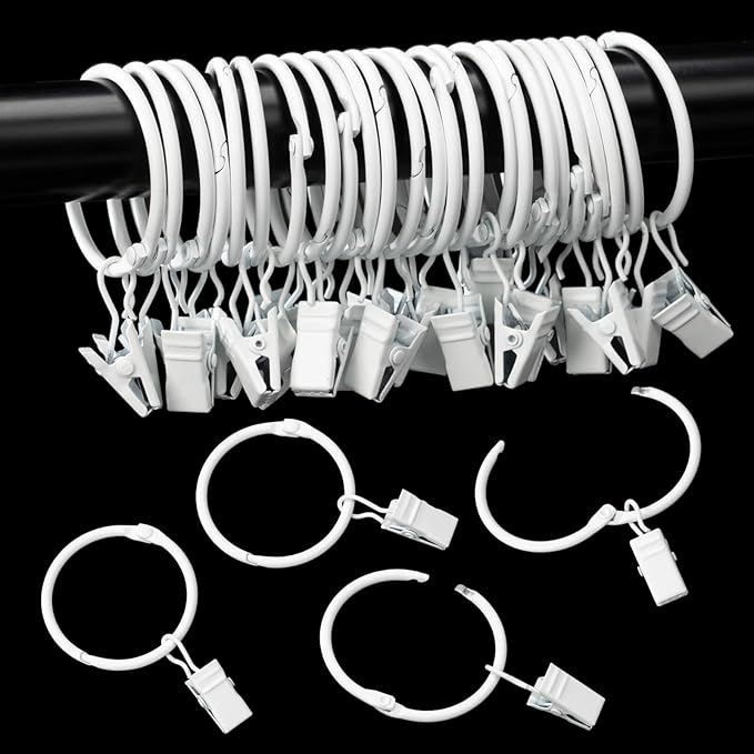 Openable Curtain Rings with Clips,1.5inch Inner Diameter,Heavy Duty Rustproof Metal Decorative Vintage Drapery Rings Curtain Clips Rod Hangers Door Curtain and Shower Curtain Rings White Zocang