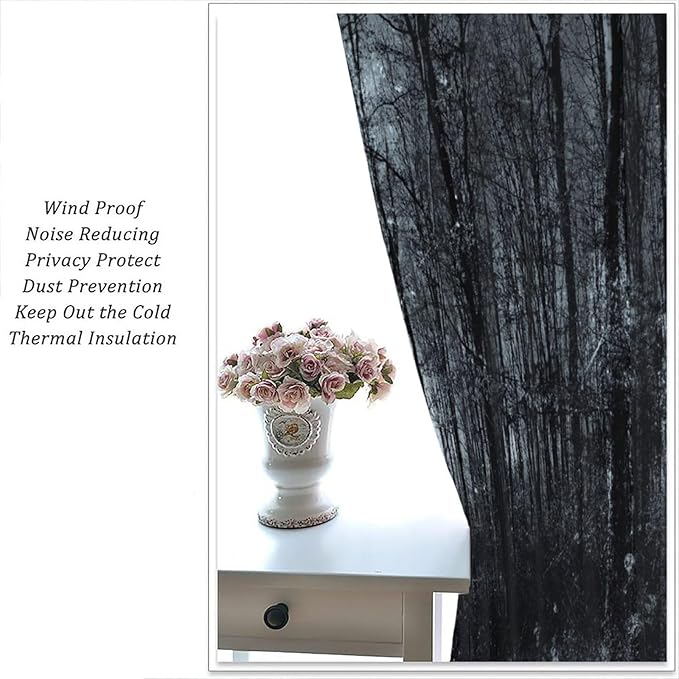 Gothic Forest Blackout Curtains, Vintage Spooky Forest Rustic Abstract Tree Window Drapes, for Living Room Bedroom 21(W)*63(L) 2 Panels