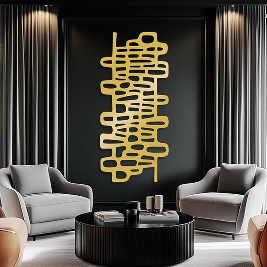 Abstract Geometric Metal Wall Art, Modern Circles Metal Decor, Minimalist Line Art, Long Narrow Sign, Luxury Modern Artwork for Living Room, Farmhouse, Office (Gold, 30"x14" | 76x35cm)