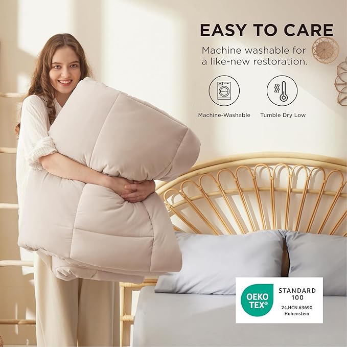 Bedsure Comforter Duvet Insert - Quilted Comforters Alaskan King, All Season Duvet, GentleSoft Down Alternative Bedding, with 8 Tabs, Gifts for Women/Men, Beige,Alaskan King 130x120 Inch