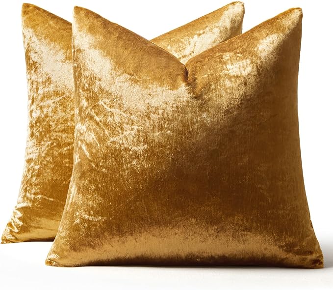 MIULEE Pack of 2 Velvet Soft Solid Decorative Square Throw Pillow Covers Set Fall Cushion Cases for Sofa Bedroom Couch 18 x 18 Inch Dark Gold