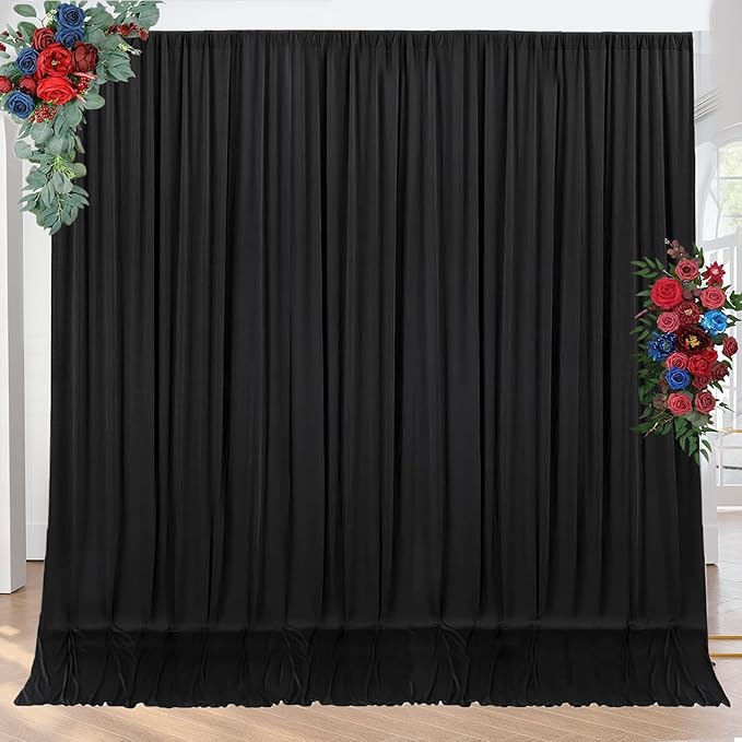 10ft x 10ft Wrinkle Free Black Backdrop Curtains for Parties, 2 Panels 5ftx10ft Polyester Photo Backdrop Drapes for Wedding Birthday Graduation Photography Background
