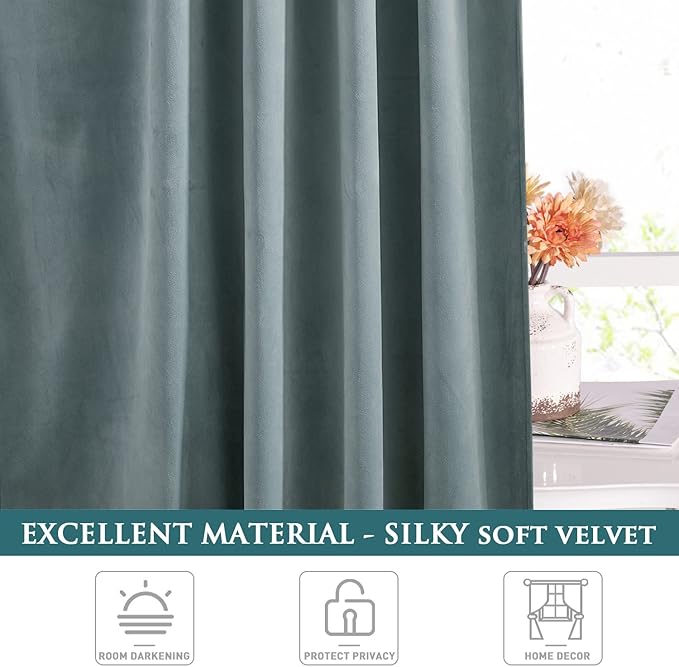 StangH Stone Blue Curtains 84 inches Long - Super Soft Velvet Texture Drapes Nursery Kids Room Darkening Window Curtains Privacy Protect Room Partition Dividers, W52 x L84, 2 Panels