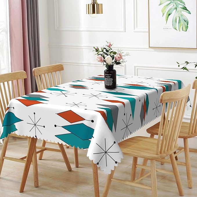 54x70inches Mid Century Rectangle Tablecloth Modern Geometric Teal Diamond Table Cloth Spill Proof and Washable Polyester Fabric Table Cover for Dining Room Kitchen Patio Home Decorations