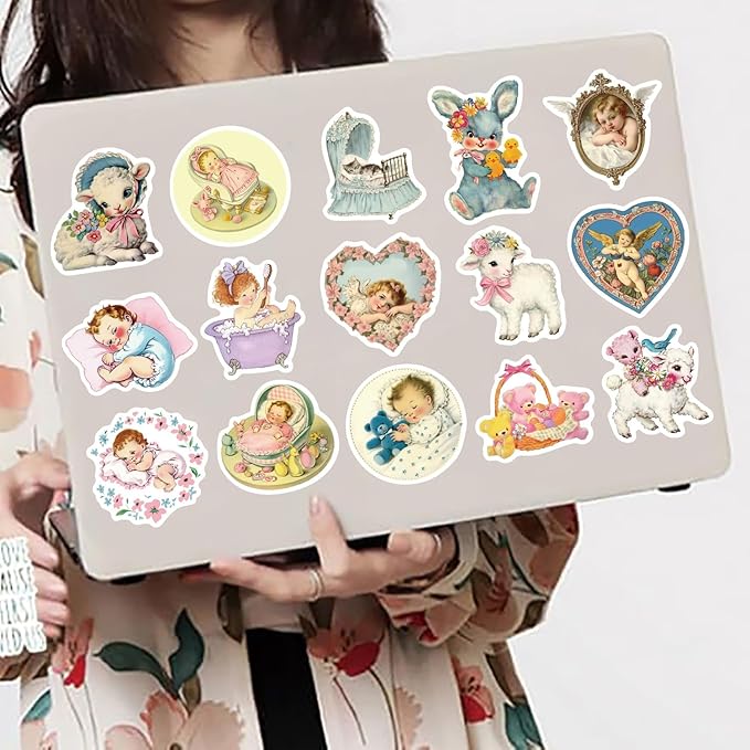50Pcs Vintage Cherub Christian Baby Stickers – Waterproof Retro Cute Pastels Angels Stickers for Scrapbooking, Journals, Invitations, Laptop, Water Bottles