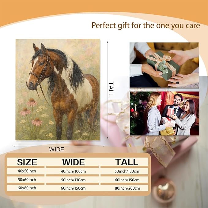 Horse Blanket Gifts for Women Girls Kids, Soft Warm Lightweight Flannel Western Farm Ranch Throw Blankets for Bedroom Living Room Home Sofa Home Decor 60" x 80"