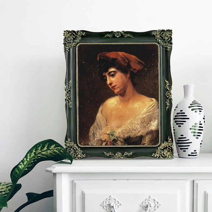 Green Picture Frame 8x10 Vintage Picture Frames Antique Ornate Baroque Victorian Handcrafted for Wall or Tabletop Display, Fits 8x10 or 5x7 Photo with Mat