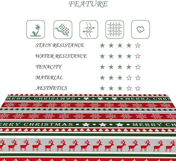 60x84 Inch Merry Christmas Rectangle Tablecloth Reindeer Snowflakes Xmas Tree Stripes Table Cloth Washable Durable Table Cover for Kitchen Dining Banquet Ugly Christmas Sweater Party Decor